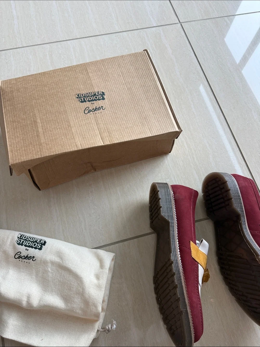 KIDSUPER STUDIOS x Cocker Colorblock Tassel Loafers - Burgundy, White & Mustard